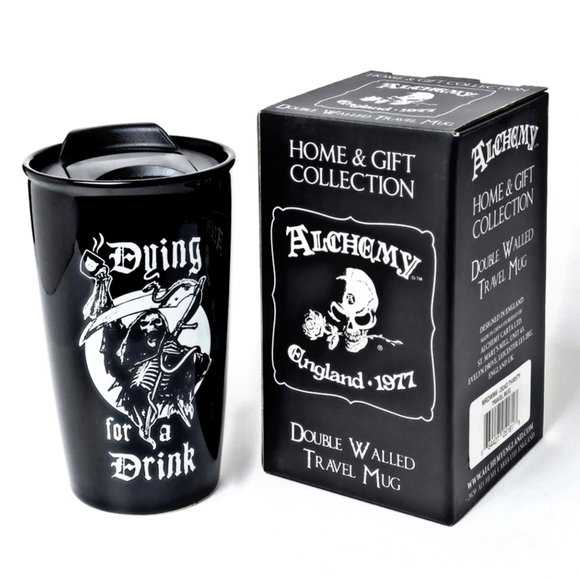 Alchemy Gothic “Dying for a Drink” Travel Mug – Double-Walled Ceramic 12oz - Picture 1 of 4